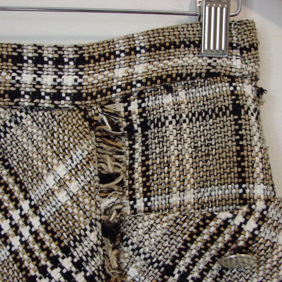 Zara Brown Black Plaid Mini Skirt Frayed Fringe Pockets Size Medium - Picture 6 of 14